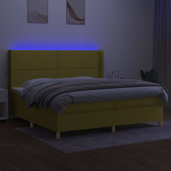 vidaXL Posteľ boxsping s matracom a LED zelen&aacute; 200x200 cm l&aacute;tka