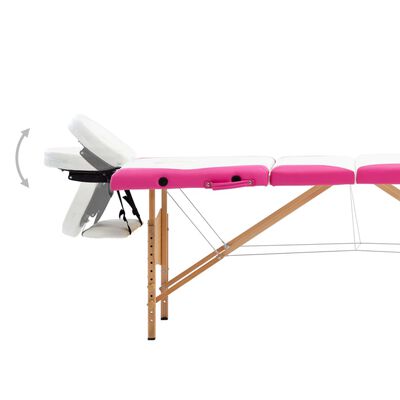 vidaXL Skladací masážny stôl, 4 zóny, drevo, bielo ružový