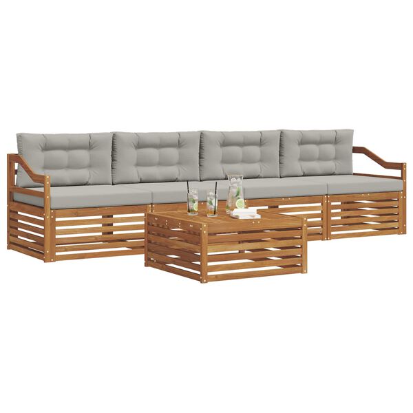 vidaXL Z&aacute;hradn&aacute; s&uacute;prava gaučov s vank&uacute;&scaron;om 5 pcs Pr&iacute;rodn&aacute; a svetlosiv&aacute;