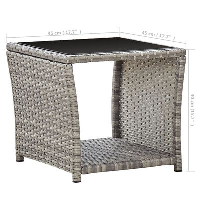 vidaXL Konferenčný stolík, sivý 45x45x40 cm, polyratan a sklo