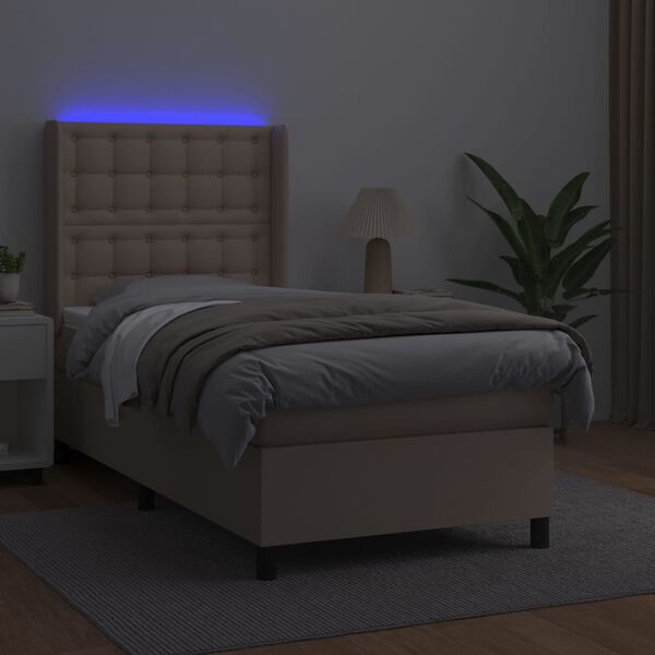 vidaXL Boxspring posteľ matrac a LED kapučínová 90x200 cm umelá koža