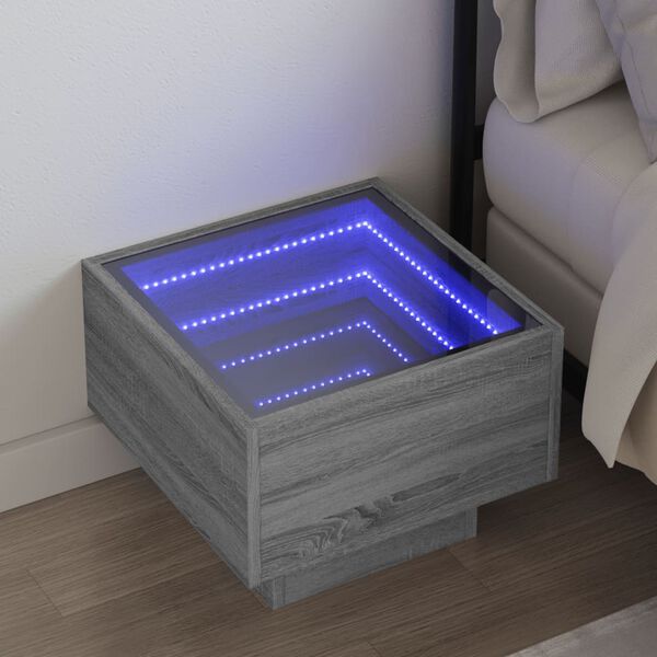vidaXL Konferenčný stolík s nekonečnými LED sivý sonoma 40x40x30 cm