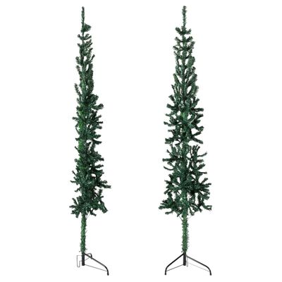 vidaXL Úzky umelý vianočný polovičný stromček a podstavec zelený 210cm