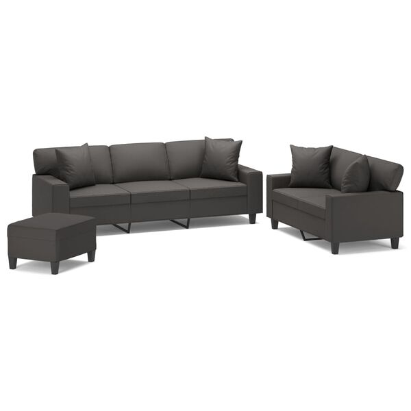 vidaXL 3-dielna sedacia s&uacute;prava s vank&uacute;&scaron;mi siv&aacute; umel&aacute; koža