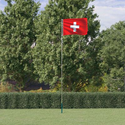 vidaXL Vlajka Švajčiarska a tyč 5,55 m hliník