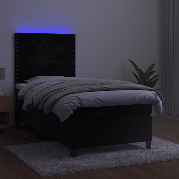 vidaXL Posteľ boxsping s matracom a LED čierna 100x200 cm zamat