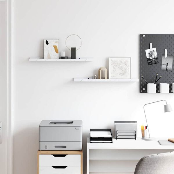 vidaXL Stenn&aacute; polica 2 pcs Biely mramor 60 x 9 x 3 cm Kompozitn&eacute; drevo