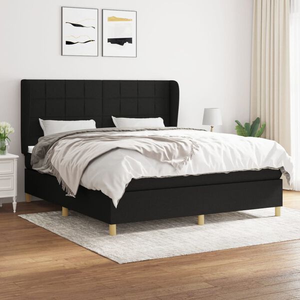 vidaXL Posteľn&yacute; r&aacute;m boxspring s matracom čierny 180x200 cm l&aacute;tka