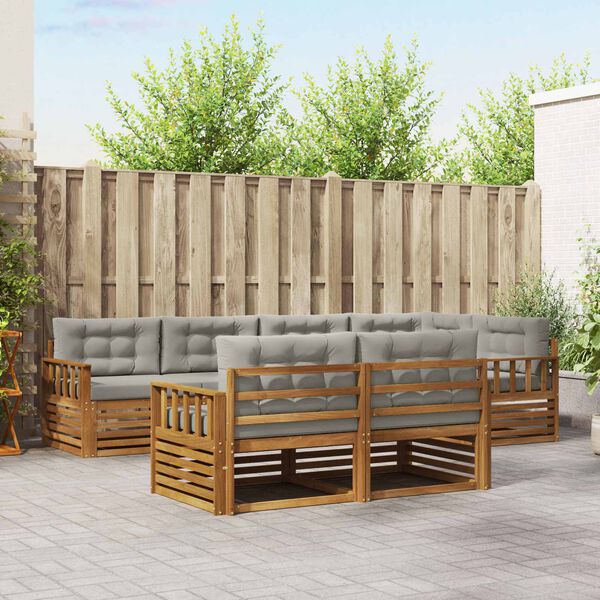 vidaXL Z&aacute;hradn&aacute; s&uacute;prava gaučov s vank&uacute;&scaron;om 7 pcs Pr&iacute;rodn&aacute; a svetlosiv&aacute;