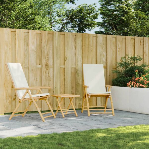 vidaXL 3-dielna skladacia bistro súprava krémovobiele vankúše bambus