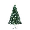 vidaXL Osvetlen&yacute; umel&yacute; vianočn&yacute; stromček s guľami, zelen&yacute; 210 cm, PVC