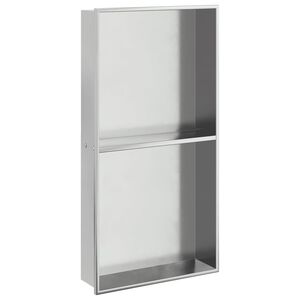 vidaXL V&yacute;klenok do sprchy br&uacute;sen&yacute; strieborn&aacute; 32x62x9 cm nerezov&aacute; oceľ