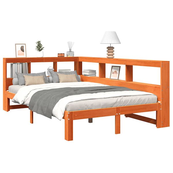 vidaXL Posteľ s knižnicou bez matraca voskov&aacute; 120x200 cm borovica