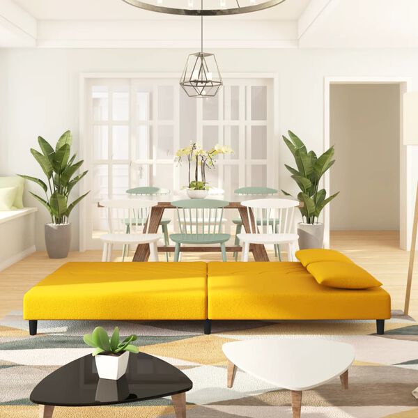 vidaXL 2-miestna rozkladacia pohovka s 2 vankúšmi, žltá, zamat