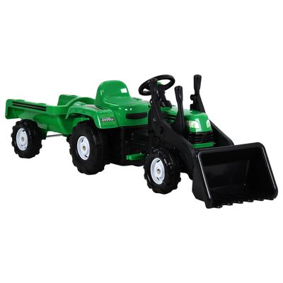 vidaXL Pedálový traktor pre deti s prívesom a nakladačom žltý