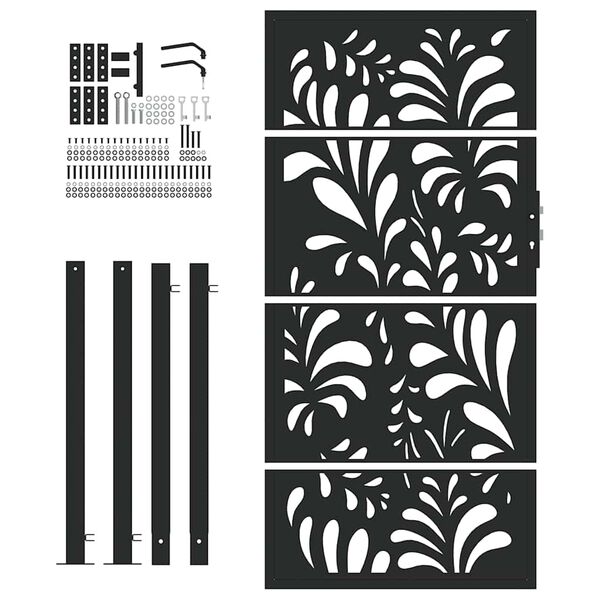 vidaXL Z&aacute;hradn&aacute; br&aacute;na čierna 100x175 cm oceľov&yacute; vlnit&yacute; dizajn