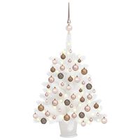 vidaXL Osvetlený umelý vianočný stromček s guľami, biely 65 cm