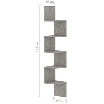 vidaXL Nástenný rohový regál, betónový 19x19x123 cm, kompozitné drevo