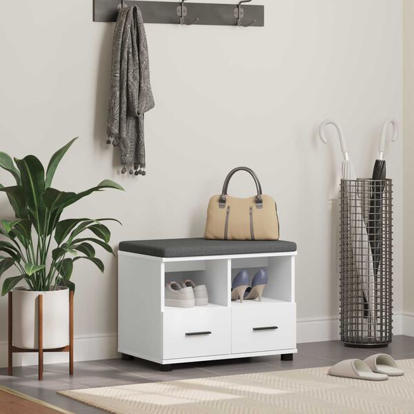 vidaXL Predsieňov&aacute; lavica s vank&uacute;&scaron;om so z&aacute;suvkou Biela 60 x 38 x 46 cm