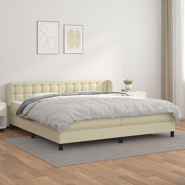 vidaXL Boxspring posteľ s matracom kr&eacute;mov&aacute; 200x200 cm umel&aacute; koža
