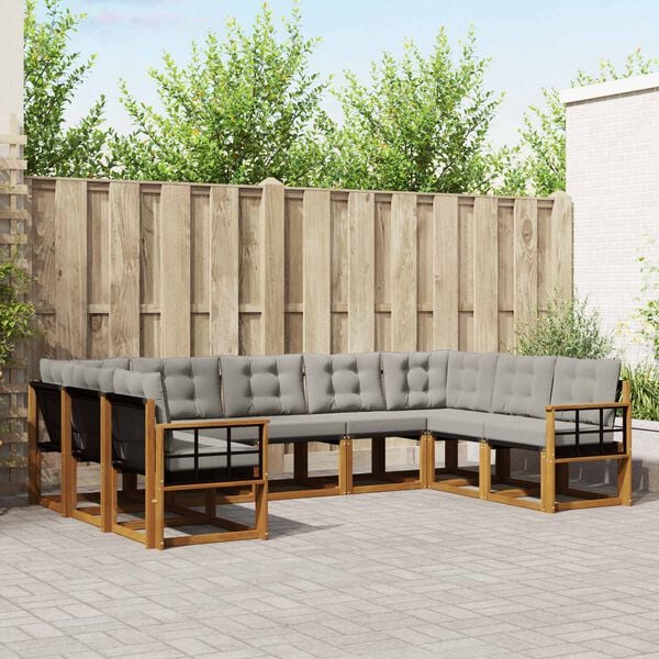 vidaXL Z&aacute;hradn&aacute; s&uacute;prava gaučov s vank&uacute;&scaron;om 9 pcs Pr&iacute;rodn&aacute; a svetlosiv&aacute;