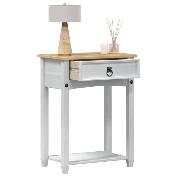 vidaXL Konzolov&yacute; stol&iacute;k Biela 55 x 35 x 73 cm Mas&iacute;vne borovicov&eacute; drevo