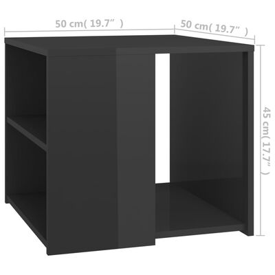 vidaXL Príručný stolík vysokolesklý sivý 50x50x45 cm drevotrieska