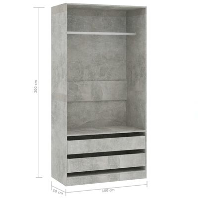 vidaXL Šatník, betónovo sivý 100x50x200 cm, kompozitné drevo