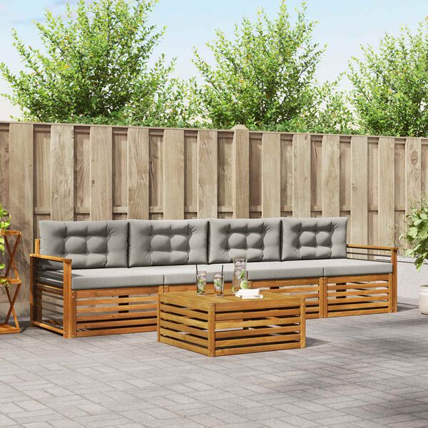 vidaXL Z&aacute;hradn&aacute; s&uacute;prava gaučov s vank&uacute;&scaron;om 5 pcs Pr&iacute;rodn&aacute; a svetlosiv&aacute;