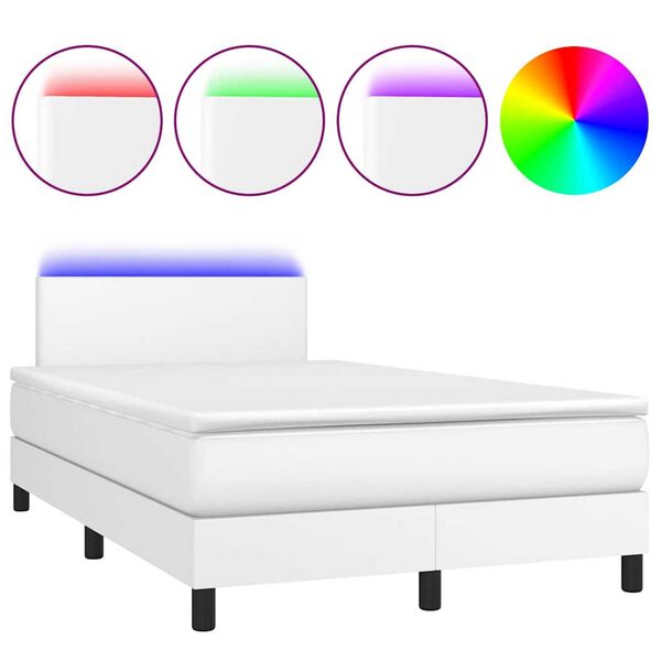 vidaXL Boxspring posteľ s matracom a LED, biela 120x190 cm, umel&aacute; koža