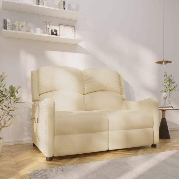 vidaXL 2-miestne sklápacie masážne kreslo, krémové, látka