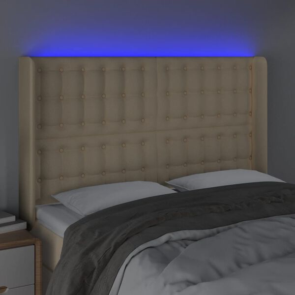 vidaXL Čelo postele s LED kr&eacute;mov&eacute; 147x16x118/128 cm l&aacute;tka