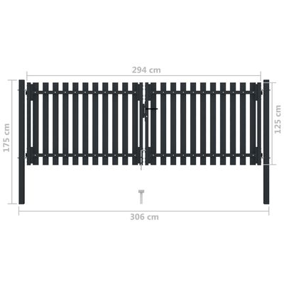 vidaXL Dvojkrídlová plotová brána, oceľ 306x175 cm, antracitová