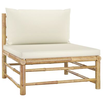 vidaXL 6-dielna záhradná sedacia súprava, krémové podložky, bambus
