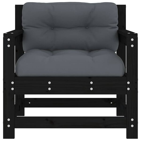 vidaXL Z&aacute;hradn&eacute; stoličky s vank&uacute;&scaron;mi 2 ks čierne borovicov&yacute; mas&iacute;v