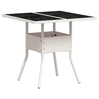 vidaXL Záhradný stôl so sklenenou doskou biely 80x80x75 cm polyratan