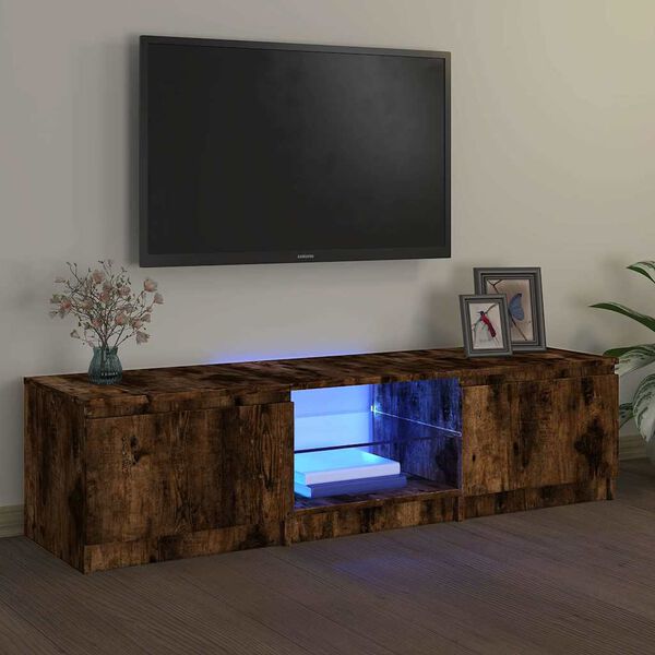 vidaXL TV skrinka s LED svetlami dymový dub 140x40x36 cm
