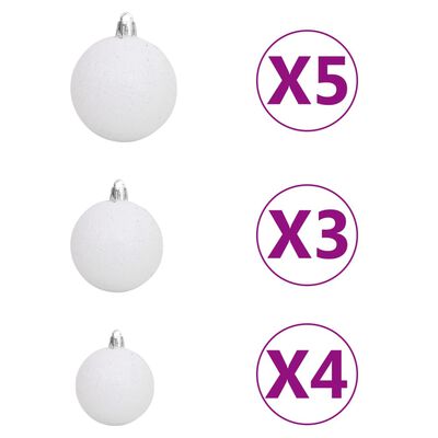 vidaXL Rohový umelý vianočný stromček s LED a guľami biely 120 cm PVC