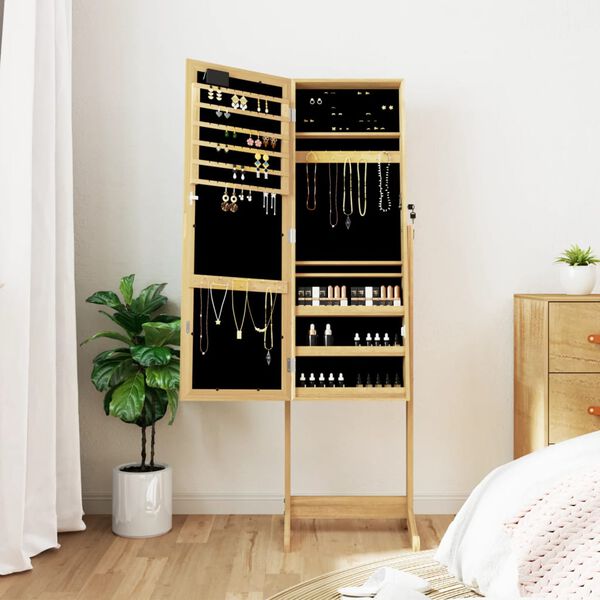 vidaXL Zrkadlov&aacute; skrinka na &scaron;perky s LED svetlami voľne stojaca biela