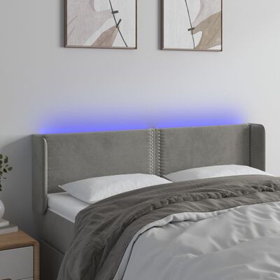 vidaXL Čelo postele s LED bledosivé 147x16x78/88 cm zamat