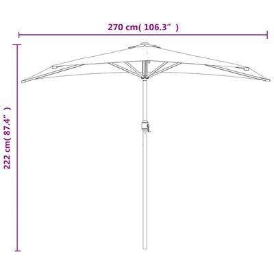 vidaXL Balkónový slnečník, hliníková tyč, pieskový 270x144 cm, polkruh