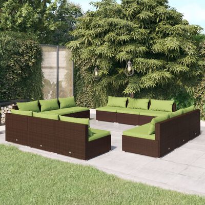 vidaXL 12-dielna záhradná sedacia súprava s vankúšmi polyratan hnedá