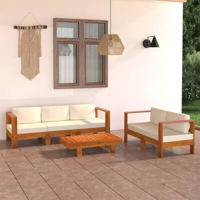 vidaXL 5-dielna záhradná sedacia súprava s krémovobielymi podložkami akáciové drevo
