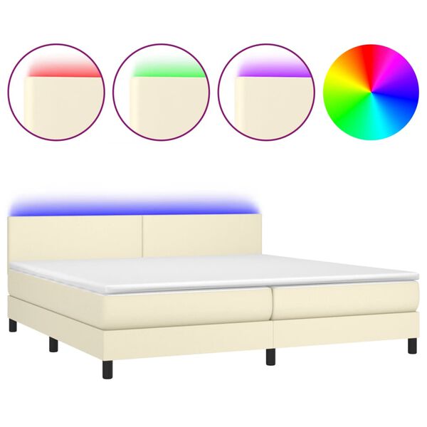 vidaXL Boxspring posteľ s matracom a LED kr&eacute;mov&aacute; 200x200 cm umel&aacute; koža