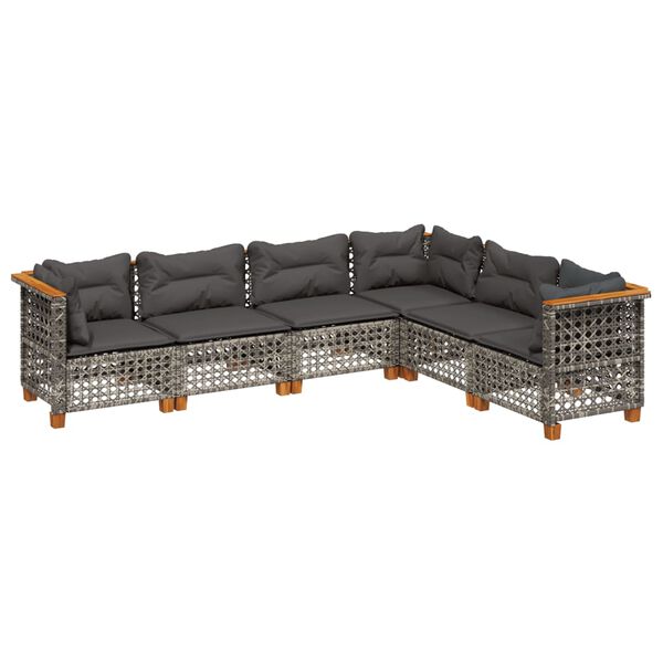 vidaXL 6-dielna záhradná sedacia súprava s podložkami polyratan sivá