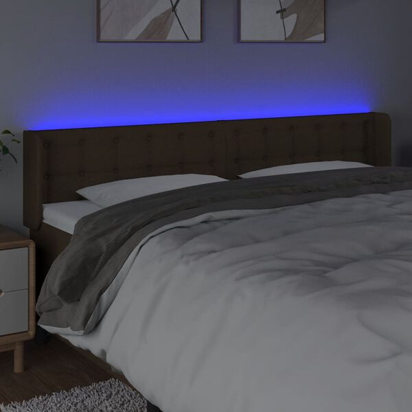 vidaXL Čelo postele s LED tmavohend&eacute; 203x16x78/88 cm l&aacute;tka