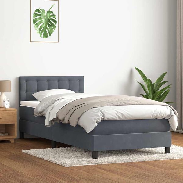 vidaXL Posteľn&yacute; r&aacute;m boxspring s matracom tmavosiv&yacute; 100x210 cm zamat