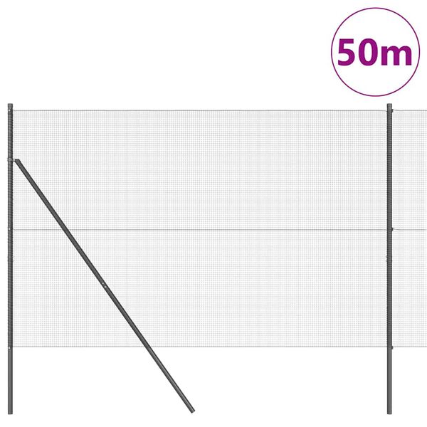 vidaXL Stĺp na plot. Siv&aacute; 50 x 1,5 m (12 x 12 mm sieť) Ocel a PVC