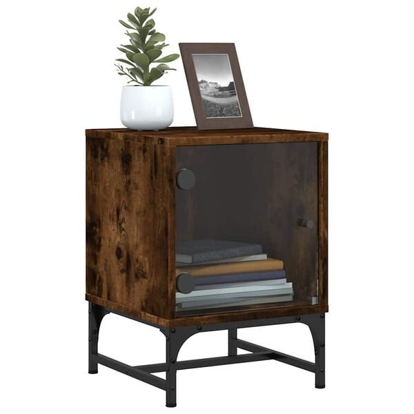 vidaXL Nočn&aacute; skrinka so sklenen&yacute;mi dvierkami dymov&yacute; dub 35x37x50 cm