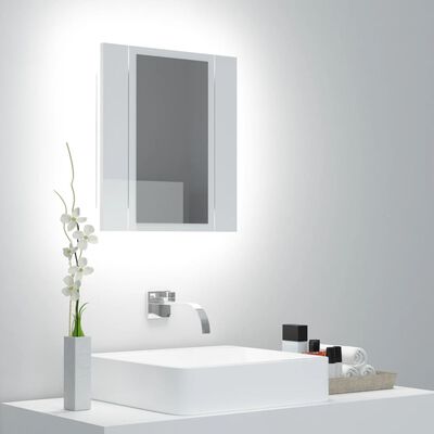 vidaXL LED kúpeľňová zrkadlová skrinka lesklá biela 40x12x45 cm akryl